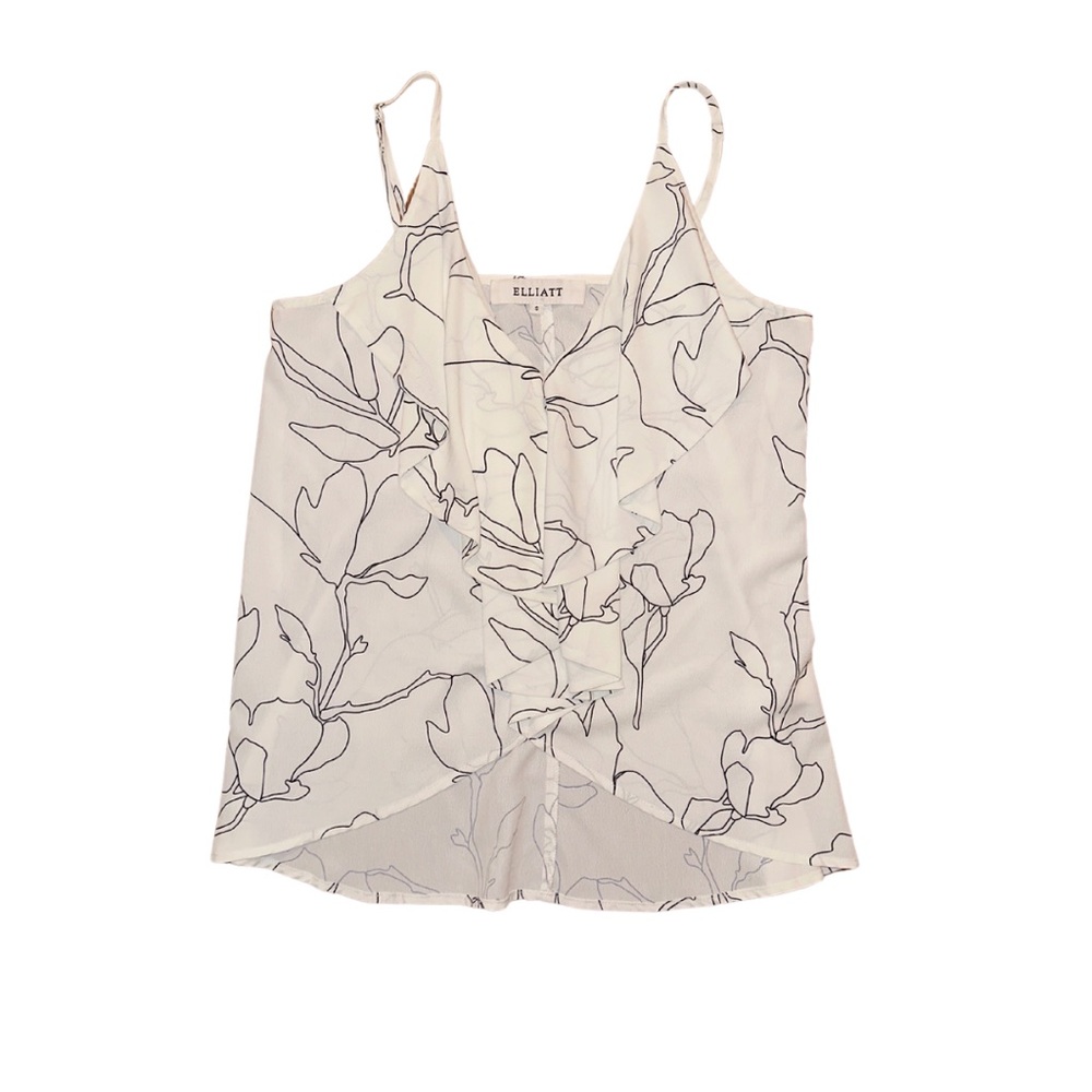 Elliatt White and Black Abstract Ruffle Cami